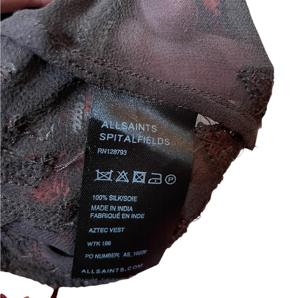 All Saints Spitalfields Luxe Sheer Silk Sequin Native American Southwestern Top - Picture 7 of 8